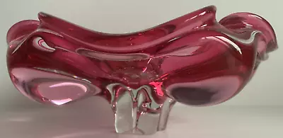 Buy Chribska Art Glass Bowl Ashtray Josef Hospodka Cranberry Clear Czech Pink • 19.99£