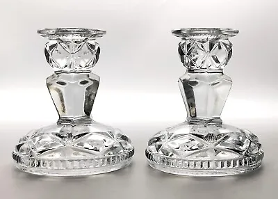 Buy Pretty Pair Of Vintage Art Deco Clear Glass Candlesticks • 14.99£