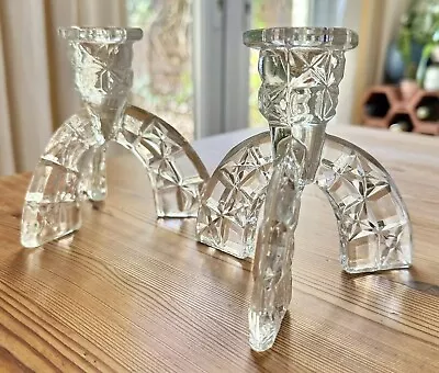 Buy Vintage Pair Glass Atomic Candlestick Holder Table Mantle Mid Century Retro 50’s • 10£
