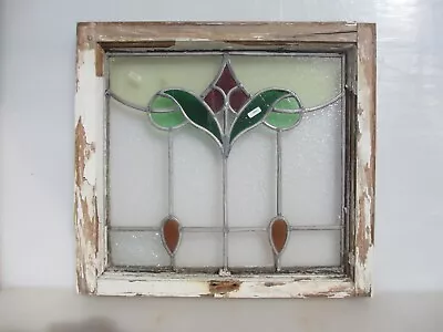 Buy Antique Stained Glass Window Panel Old Wooden Art Nouveau Victorian 19.5 X21  • 60£