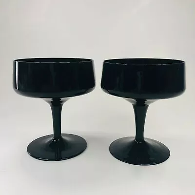 Buy Vtg Sleek Black Glass Coupe Champagne Glasses - Set Of 2 Mid-Century Modern • 33.57£