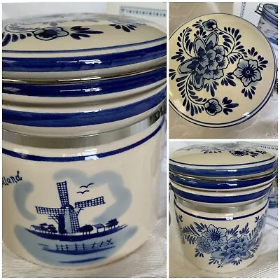 Buy Delft Blue Ware Ceramic Canister, Hand-painted Windmills & Flowers Hinged Lid • 12.99£