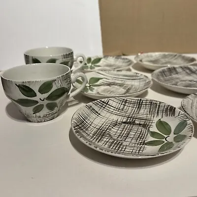 Buy Vintage Midwinter Leaf Design 1950s? 4 Tea Cups And 6 Saucers • 40£