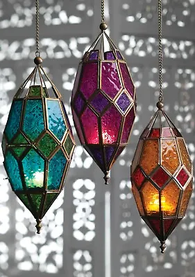Buy Moroccan Lamp, Colourful Glass Lanterns, Hanging Tea Light Holders  • 24.45£