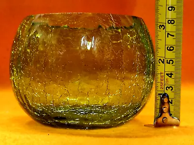 Buy Vintage Green Crackle Effect Glass Ornament Bowl Pot Vase Homeware • 11.95£