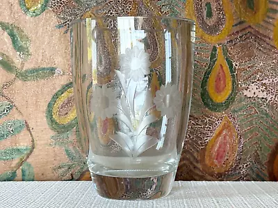 Buy Vintage MCM Smalandshyttan Swedish Crystal Glass Vase Etched Flowers • 43.33£