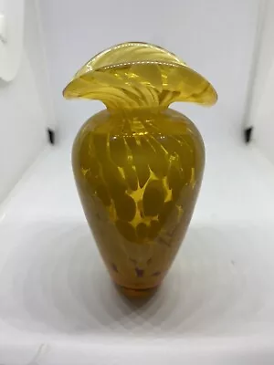 Buy Vintage Cesar Palma Blown Glass Small  Vase, Yellow, White, 1998 • 19.21£