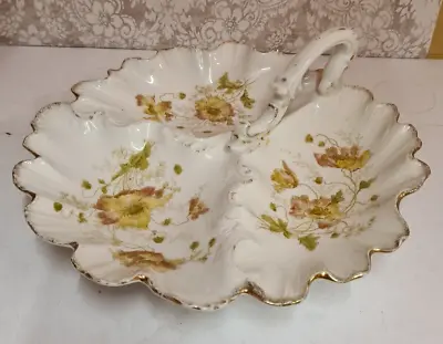 Buy Vintage China Tri Divided Serving Plate Limoges? Poppy Floral With Handle • 35£