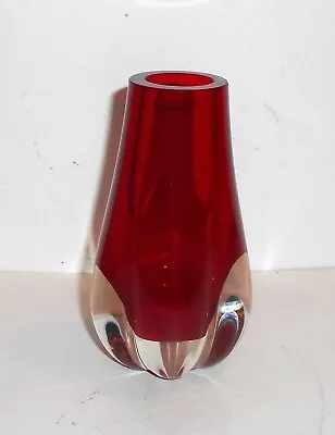Buy Vintage Whitefriars Lobed Cased Glass Vase In Ruby - Original Label Underneath • 25£