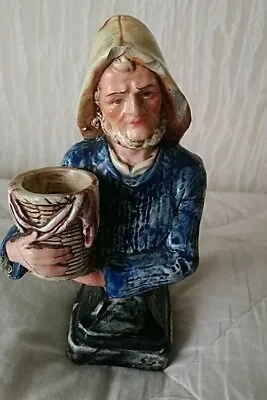 Buy Antique MAJOLICA Pottery Figural Match Holder With Farmer Holding Basket  • 9.99£