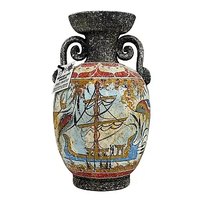 Buy Ancient Greek Minoan Amphora Ceramic Pottery Vase With Fresco Dolphins & Ship • 74.85£