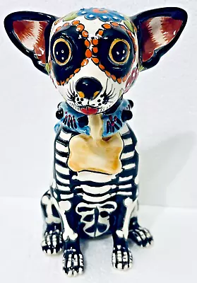 Buy Mexican Talavera Dog Animal Day Of The Dead Chihuahua 8.5  Pottery Folk Art • 118.59£