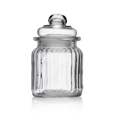 Buy Small Ribbed Glass Sweet Jars & Lid Candy Food Storage Vintage Wedding Favour • 2.99£
