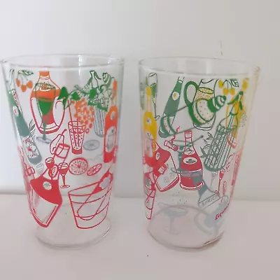 Buy 2 Vintage Retro Yellow Green Red Cocktails Drinks Tumblers Glasses 60s 70s • 9£