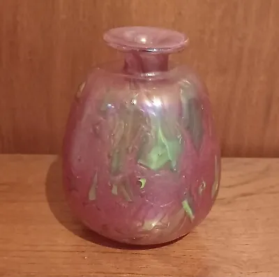 Buy Mtarfa Malta Iridescent Ruby Red Glass Vase. Signed To Base • 29.50£