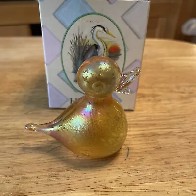 Buy Vintage Heron Glass Small Yellow Irridecesent Bird Duck Figurine Paperweight • 12.99£