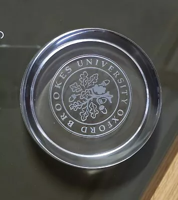 Buy Oxford Brookes University Clear Glass Etched Paperweight. Vintage Circa 2000 • 8£