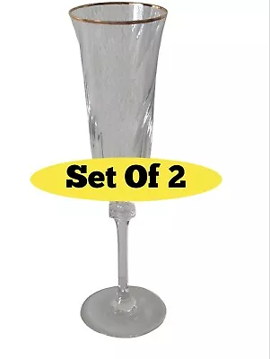 Buy Royal Doulton Crystal Fluted Champagne Glass Hand Blown Swirl Gold Trim Set Of 2 • 15.50£