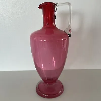 Buy Large Vintage Cranberry Jug Glass Handblown Jug Pontil 22cm High  • 24.99£
