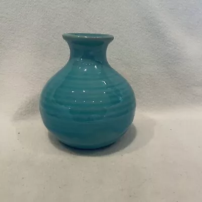 Buy Vintage Handmade Art Pottery Turquoise Glazed Ceramic Bud Vase 4.5” Tall • 15.34£