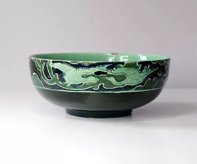 Buy Antique Japanese Green Awaji Ware Pottery Bowl Decorated With Cranes, 24.5 Cm • 9.99£