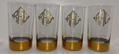 Buy Set Of 4 Antique Art Deco Highball Glass Tumblers Gold Overlay Crystal • 144.63£