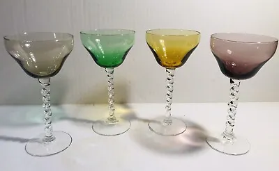 Buy Vtg Czech Crystal Multi-Color Wine Cordials With Twisted Clear Stems~Set Of 4 • 46.49£