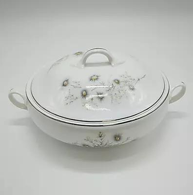 Buy Mayfair Bone China Serving Bowl & Lid 9  W/ White & Grey Floral Daisy Pattern • 9.38£