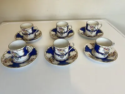 Buy Antique Mystery Coffee Cups & Saucers X 6 Hand Painted Exotic Birds Gold Gilt • 125£