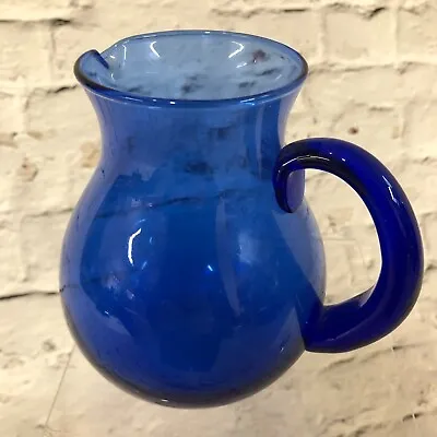 Buy Vintage Bristol Cobalt Blue Hand Blown Glass Jug • 14.99£