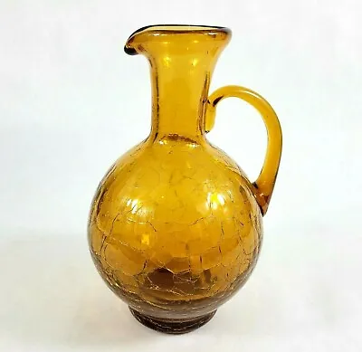 Buy Vintage Amber Crackle Glass Pitcher Vase Salem Glass Co Hand Crafted MCM • 12.07£