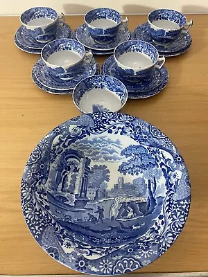 Buy Vintage Copeland Spode Blue Italian 16 Piece Tea Set & Fruit Bowl - Blue Stamp • 55£