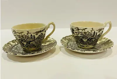 Buy MYOTT Staffordshire England Royal Mail Black & White Cup & Saucer- Set Of 2 • 18.92£