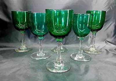 Buy 6 Antique Victorian Bristol Green Wine Glasses C.1870 • 32.99£