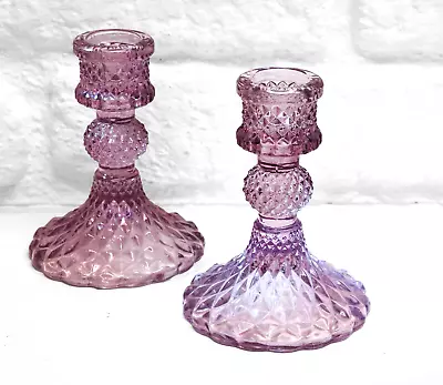 Buy Pair Of Pink Faceted Glass Candlestick / Candle Holder. Elegant Chic Design. • 14.99£