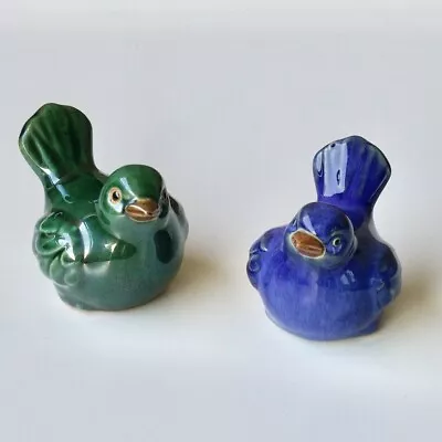 Buy Pair Of Vintage Ceramic Birds Figurines Blue & Green Scandinavian Pottery • 32£