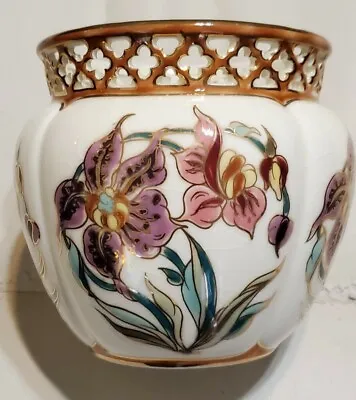 Buy Zsolnay Pecs Hungary Porcelain Reticulated Flowered Beige Pot Jardiniere Vase • 66.31£