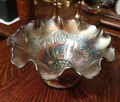 Buy 1910 Amethyst Dugan Iridescent Carnival Glass Bowl Double Stem 21 X 10 Cms • 31.95£