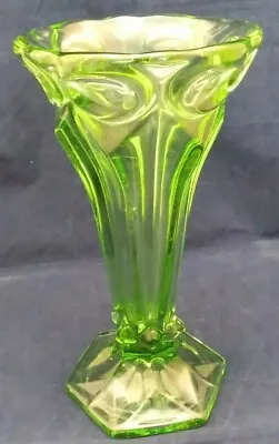 Buy Vintage Green Glass Heavy Trumpet Vase • 22£