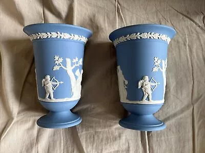 Buy Pair Of Wedgwood Light Blue Jasperware Vase 13.5cm Made In England Flared Top • 22.90£