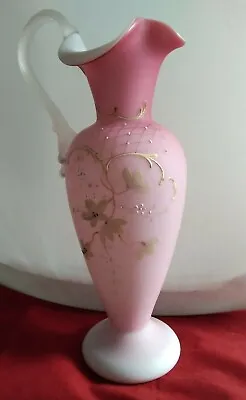 Buy Beautiful Victorian Opaline Glass Milk Glass Ewer Hand Painted Floral Decoration • 85£