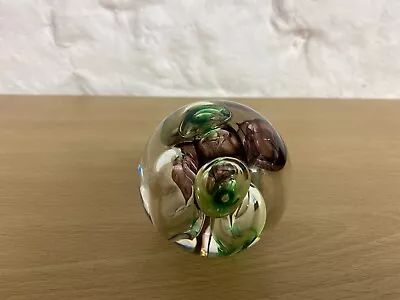 Buy Langham Glass Paperweight Clear With Purple And Green Bubbles • 12£