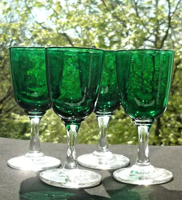 Buy Quality Set X4 Victorian C.1860 Green Bowl Wine Glasses.Polished Pontils.5oz. • 9.99£