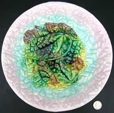 Buy Antique Majolica Overlapping Rex Begonia Leaves Footed Bowl Compote Foliage Ware • 47.58£