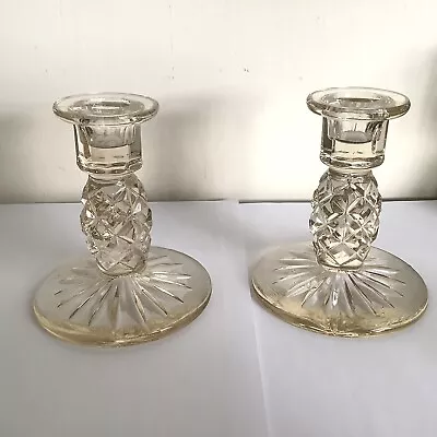 Buy 2 Vintage Small Glass Candlesticks 4.5ins • 3.99£
