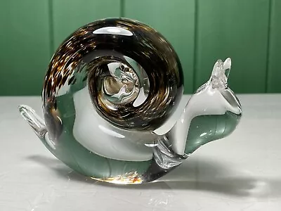 Buy Etch-marked Wedgwood Studio Brown Fleck Swirl Snail Figure Art Glass Paperweight • 16.99£