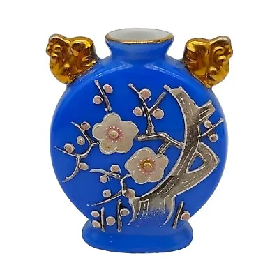 Buy Japanese Moriage Miniature Sakura Vase - 3  Mini Vtg Blue Floral Cherry Blossoms • 13.68£