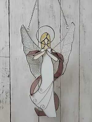 Buy Handmade Hanging Vintage Stained Glass Praying Angel, Large 11.5  Long Purple/Wh • 28.41£
