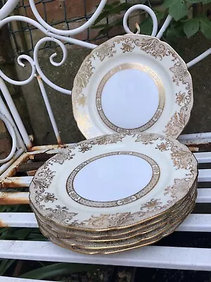 Buy Noritake 6 Dinner Plates 22cm , Cream, White Gold Gilt Flower Basket Pattern • 28£