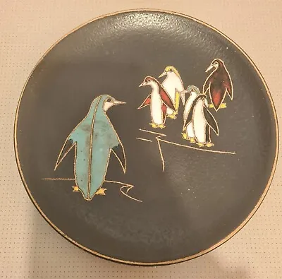 Buy Rushca Pottery Penguin Wall Plate Black Enamelled VGC Rare Vintage 1950s - 22cm • 15.99£